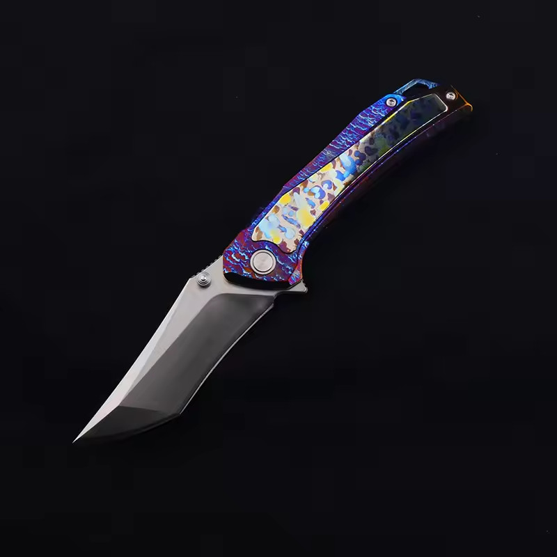 New TC4 Titanium Alloy Flame Pattern Custom Anodized Handle Folding Pocketknife New TC4 Titanium Alloy Flame Pattern Custom Anodized Handle Folding Pocketknife