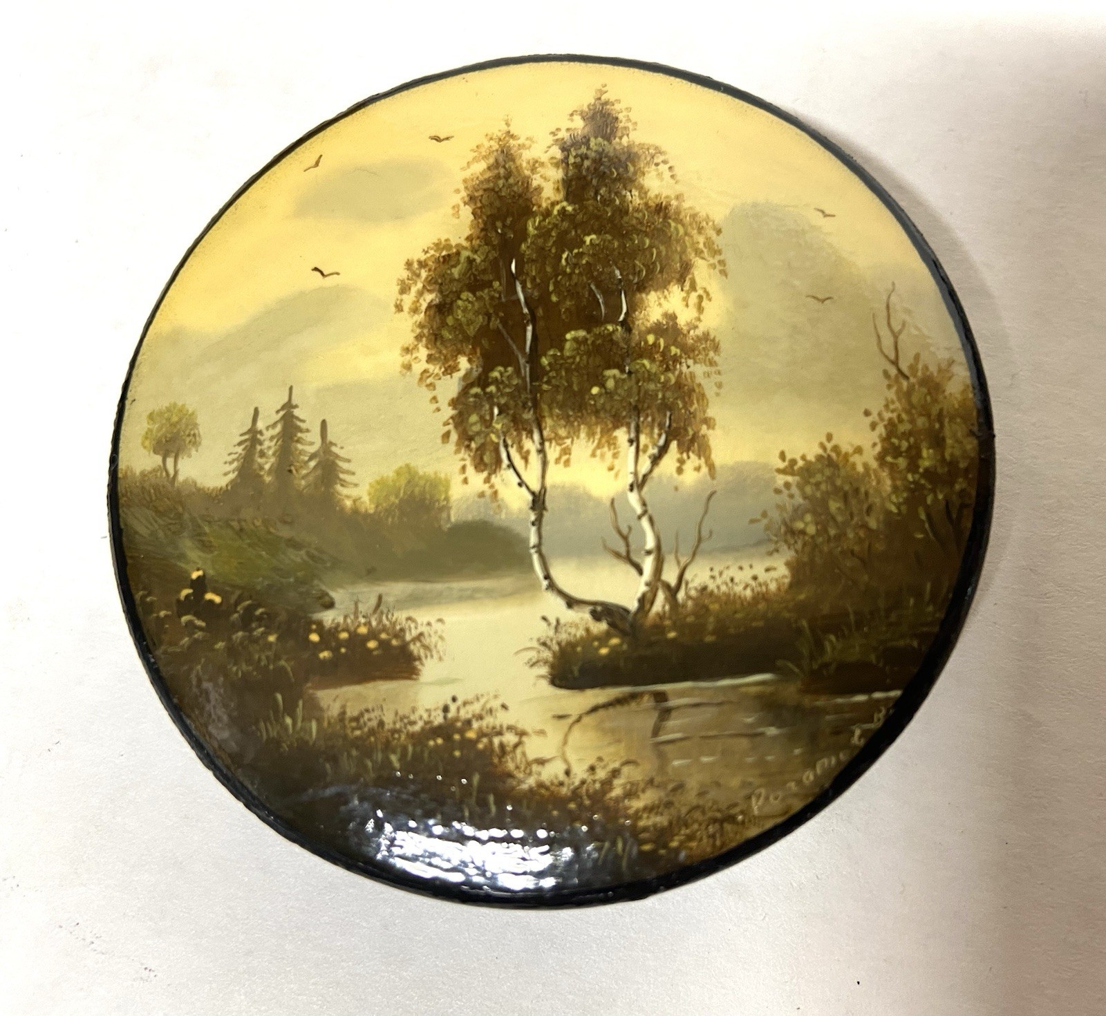 2.5” Fedoskino Signed Vintage Russian Lacquer Box Hand Painted Nature Landscape 2.5” Fedoskino Signed Vintage Russian Lacquer Box Hand Painted Nature Landscape