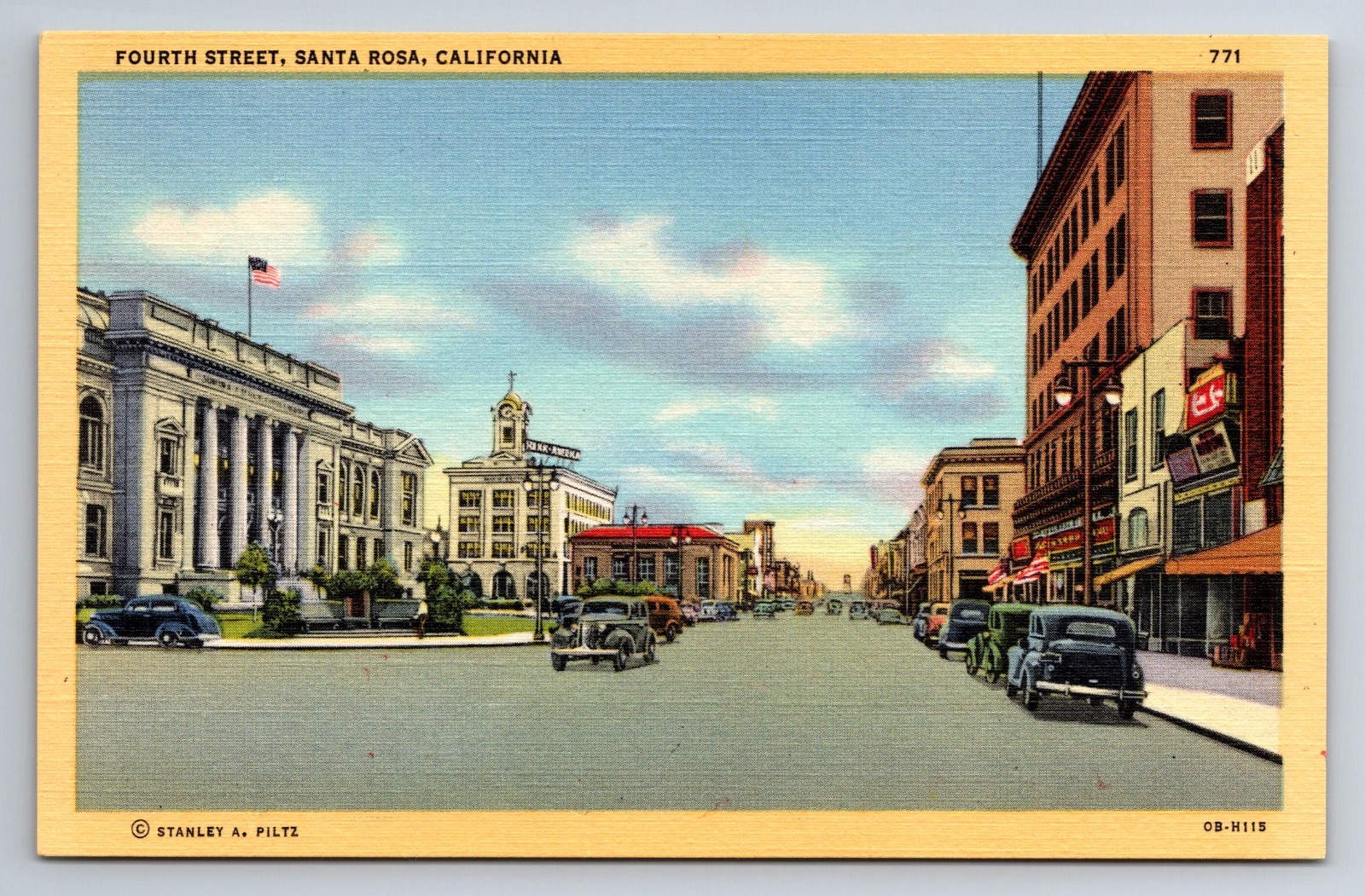 CA, Santa Rosa, Fourth Street, Old Cars, Linen, Vintage Postcard CA, Santa Rosa, Fourth Street, Old Cars, Linen, Vintage Postcard
