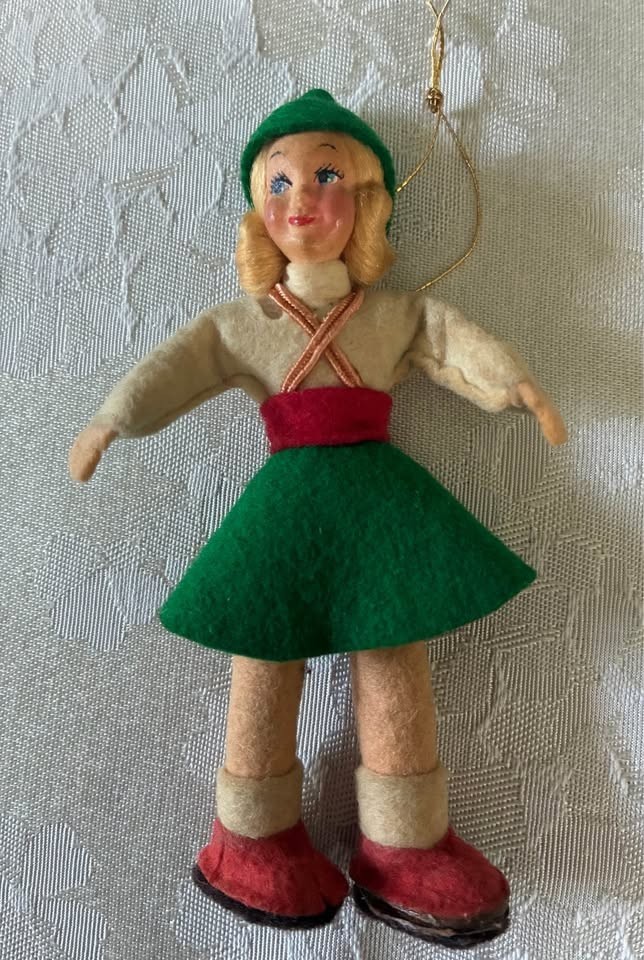 Vintage Miniature Mid Century Cloth Bavarian Girl Doll Felt Christmas Ornament Vintage Miniature Mid Century Cloth Bavarian Girl Doll Felt Christmas Ornament