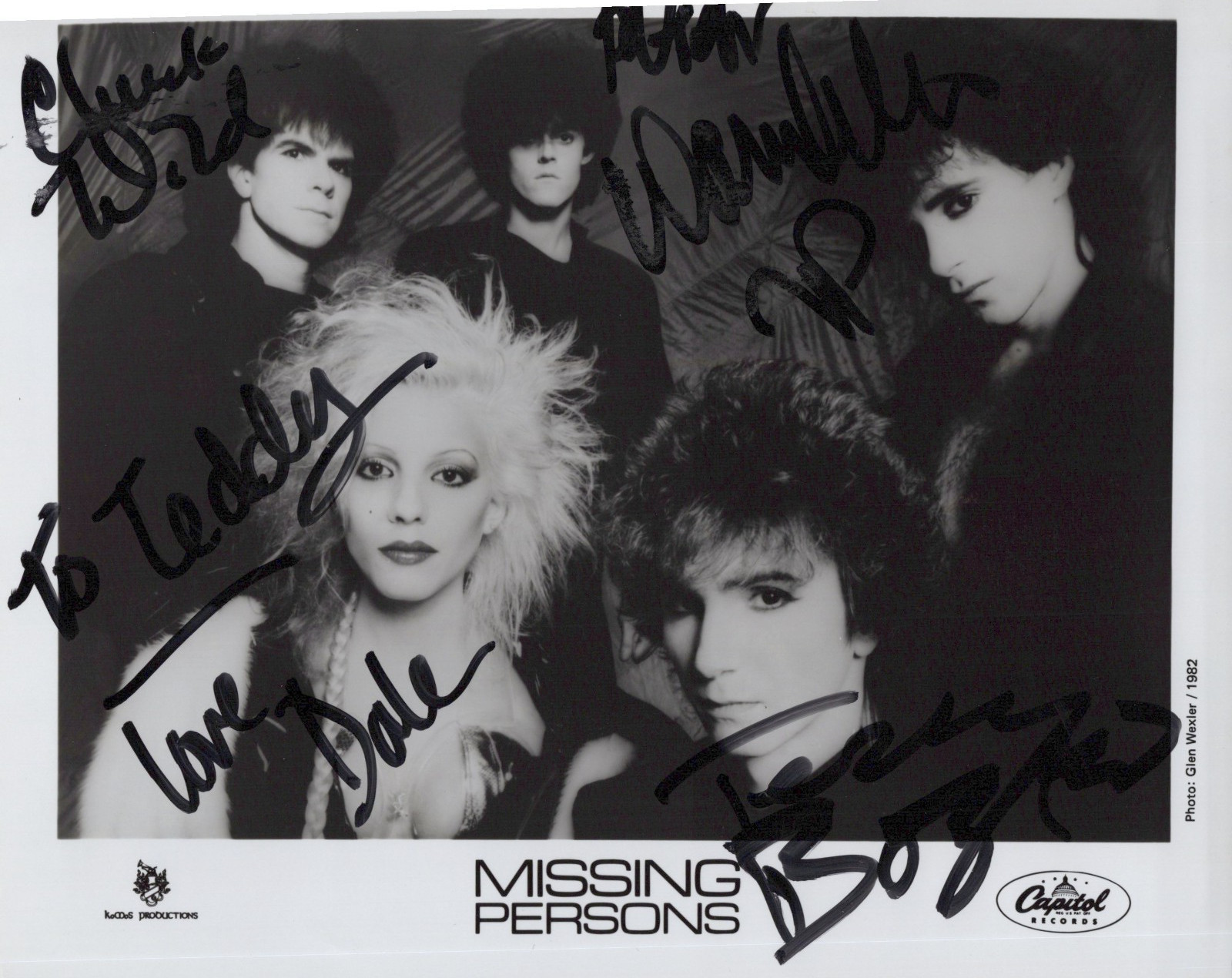 Missing Persons Signed Photo Original Black And White Press Promo Circa 1990s