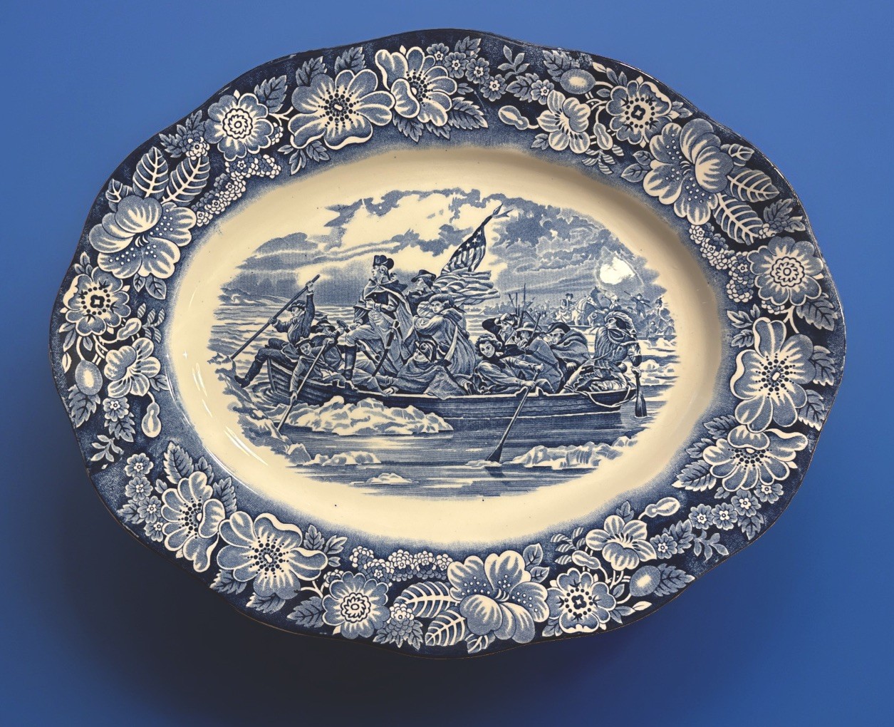 Vintage LIBERTY BLUE Washington Crossing the Delaware Staffordshire 14