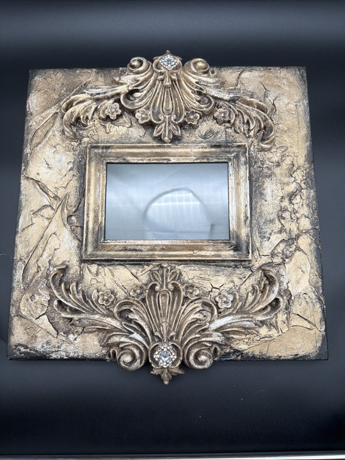 Michelle Butler Signed Jeweled Ornate Picture Frame Gold 16x14 Distressed