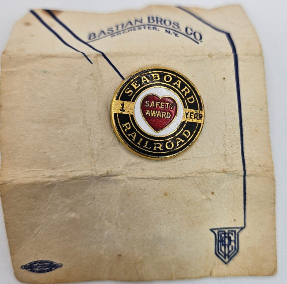 Seaboard Air Line RR 1 Year Safety Award Pin w/ Paper