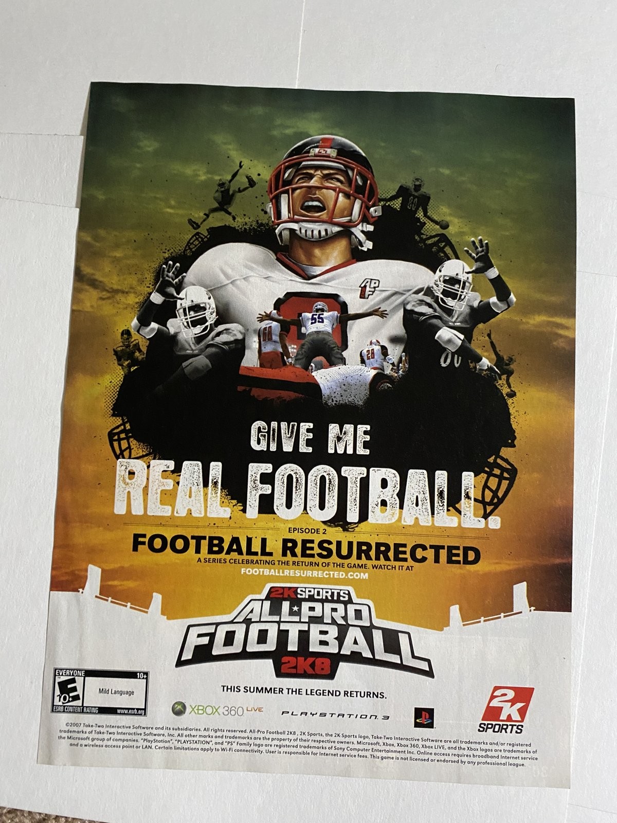 All-Pro Football 2K8 Xbox 360 PS3 2K Sports Print Ad Poster