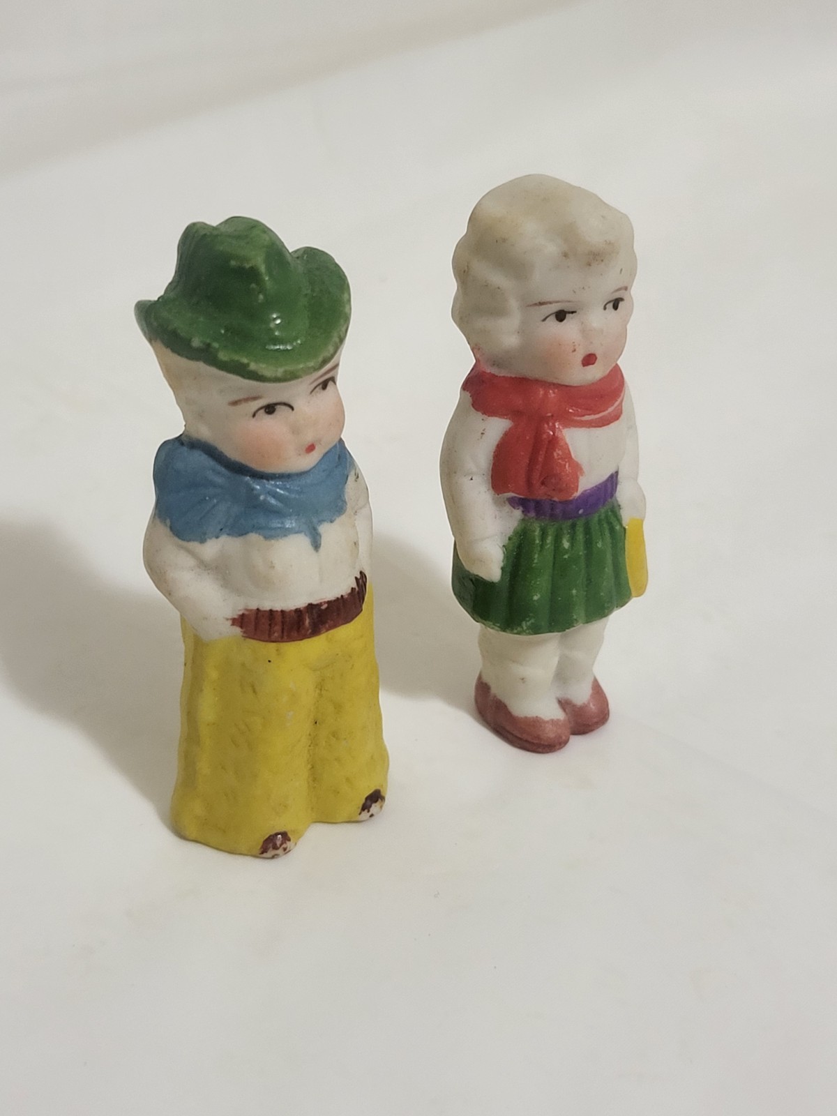 Antique pair Bisque Cowboy & Cowgirl Penny Dolls Porcelain 1920's–Exc Japan Antique pair Bisque Cowboy & Cowgirl Penny Dolls Porcelain 1920's–Exc Japan