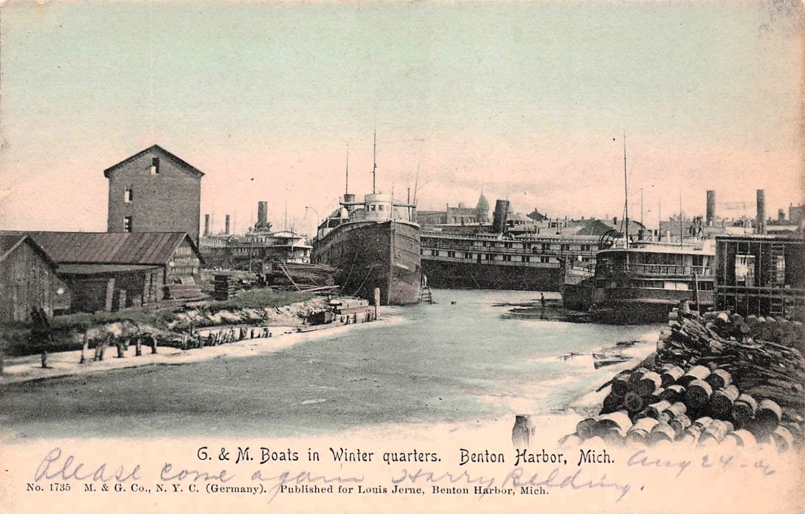 Graham Morton Steamer Benton Harbor MI Michigan Harbor Locks Vtg Postcard 28A