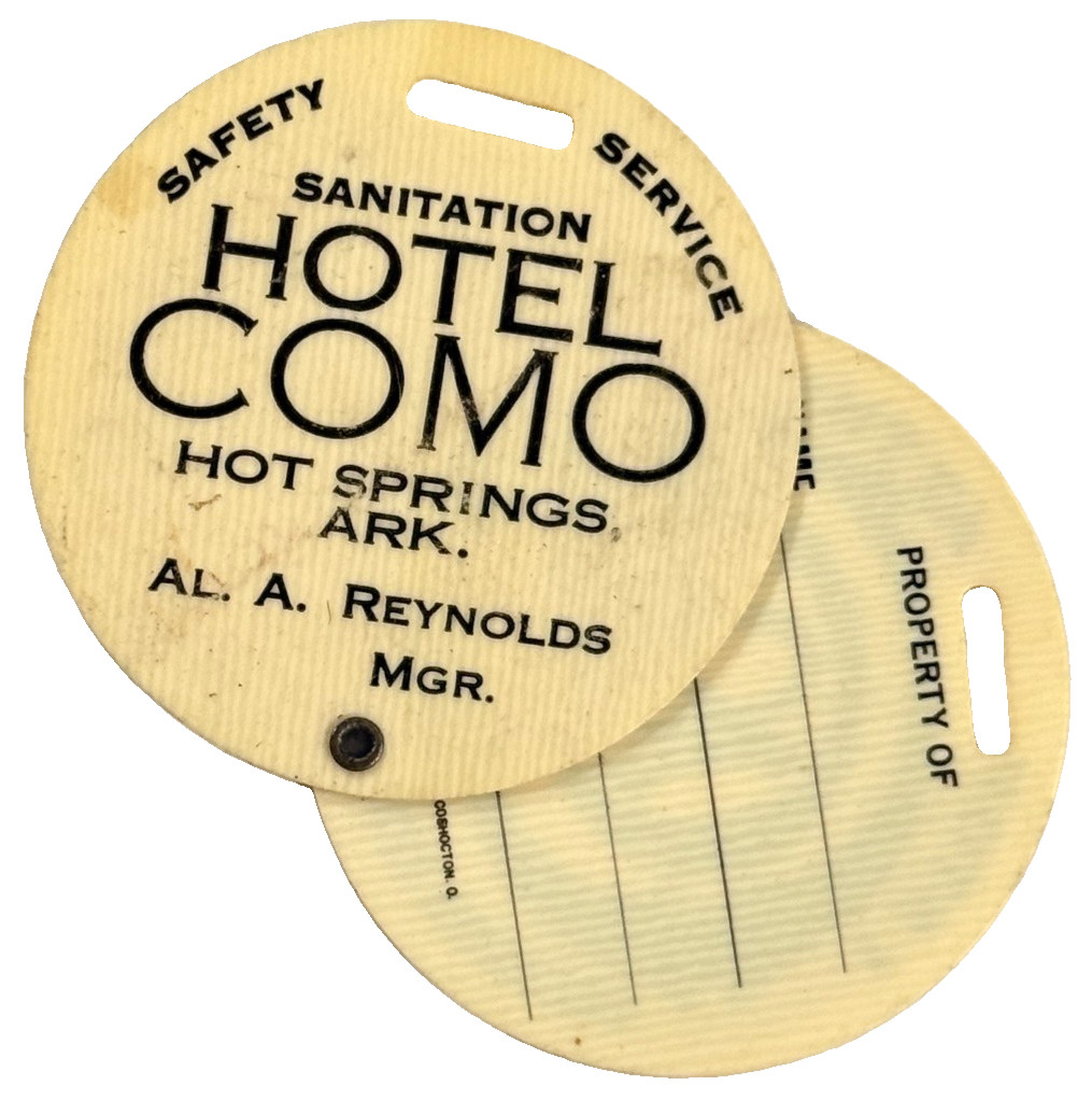 vtg Hotel Como plastic luggage tag Hot Springs AR arkansas advertising fob vtg Hotel Como plastic luggage tag Hot Springs AR arkansas advertising fob