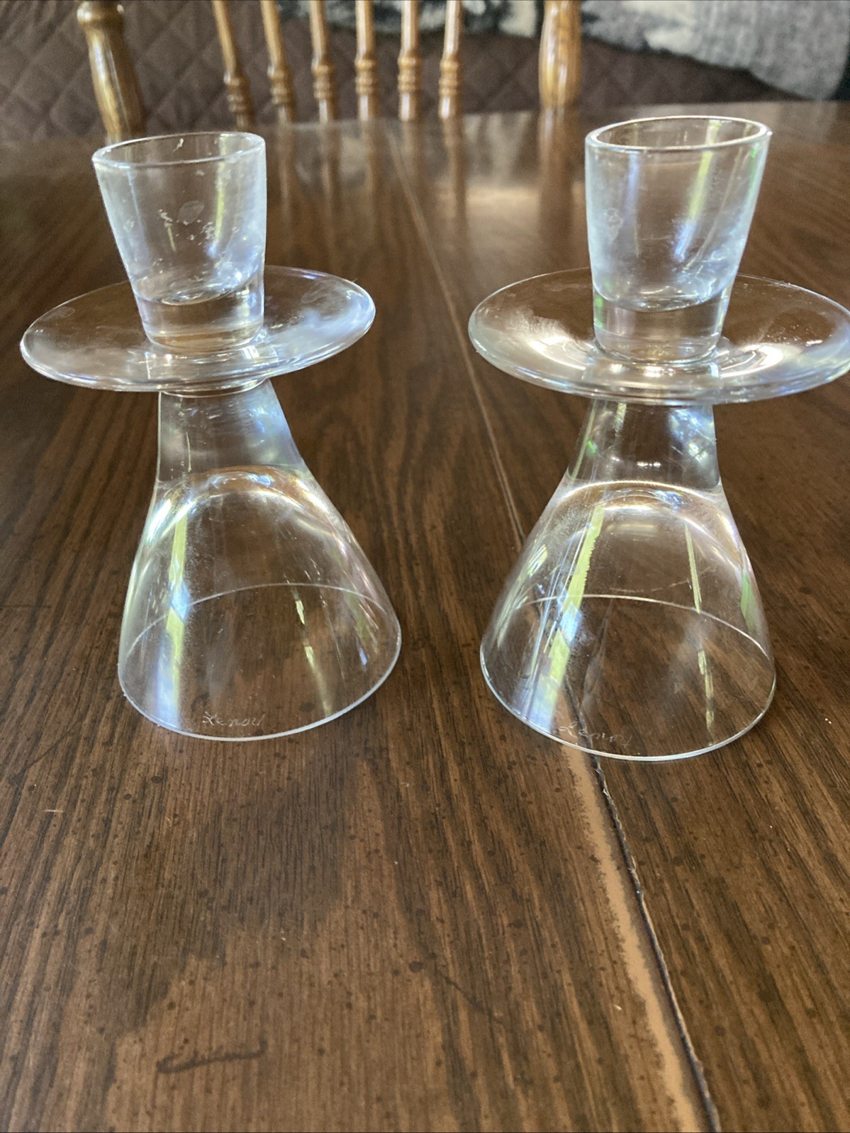 Vtg 78 Lenox Stueben-style Clear Crystal Candle Holders Crystal Gallery Signed