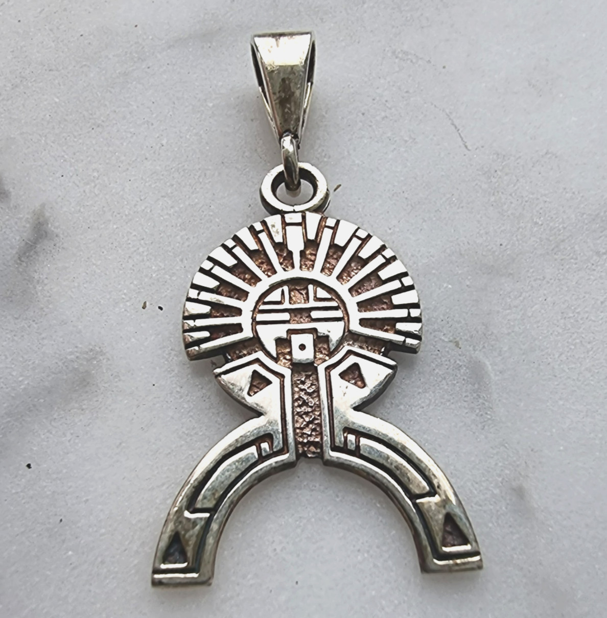 Tom David Navajo 925 Sterling Silver Kachina Sun Spirit Pendant Signed TD 1970s