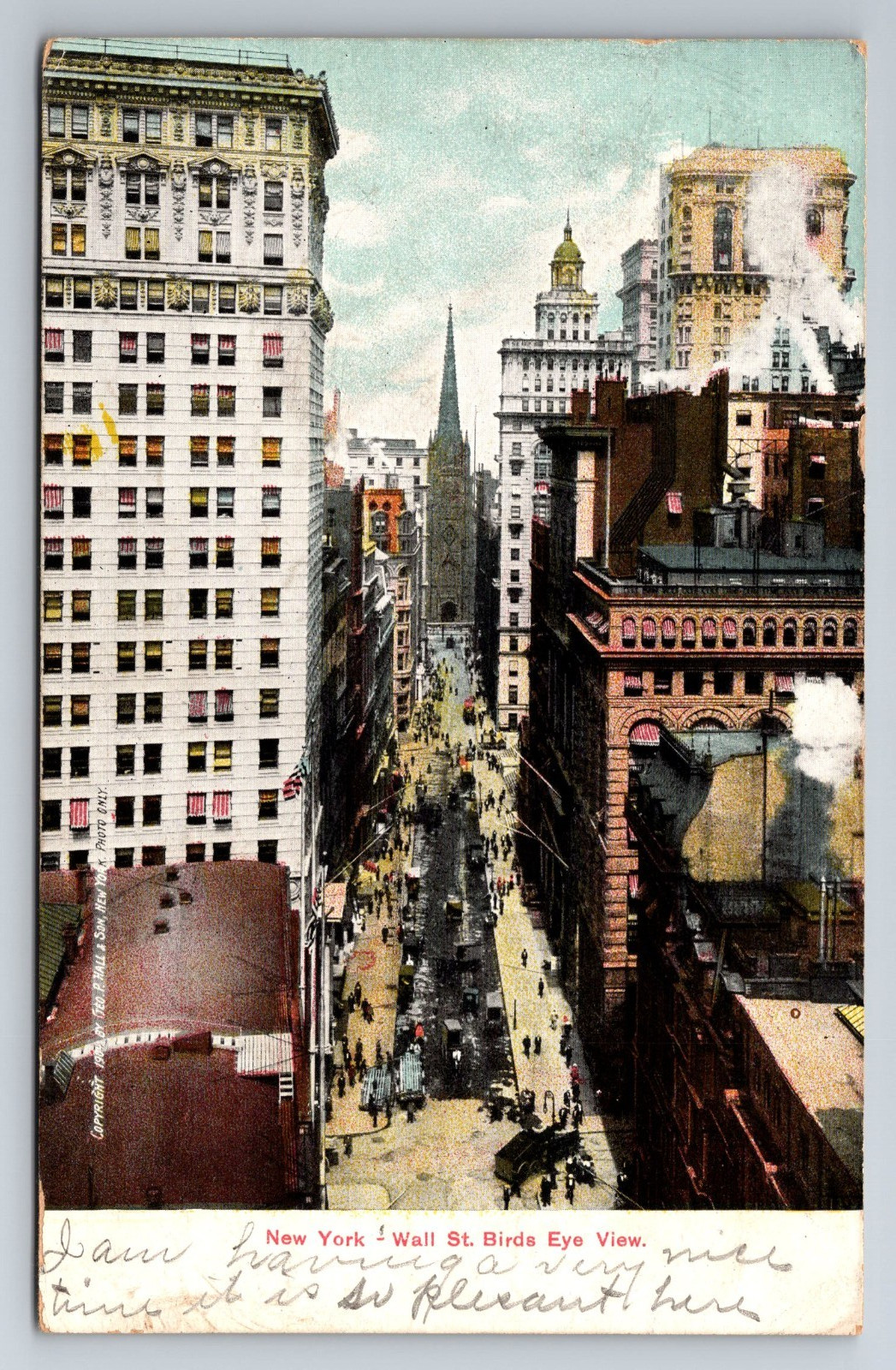 NY, NYC, Wall Street, Aerial View, c1908, Vintage Postcard NY, NYC, Wall Street, Aerial View, c1908, Vintage Postcard