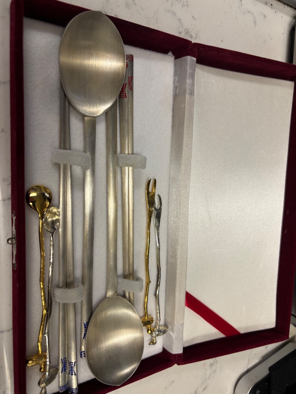 Vintage Korean Sujeo Set Of Silver Long Handle Spoons & Chopsticks Ag 800 Silver Vintage Korean Sujeo Set Of Silver Long Handle Spoons & Chopsticks Ag 800 Silver