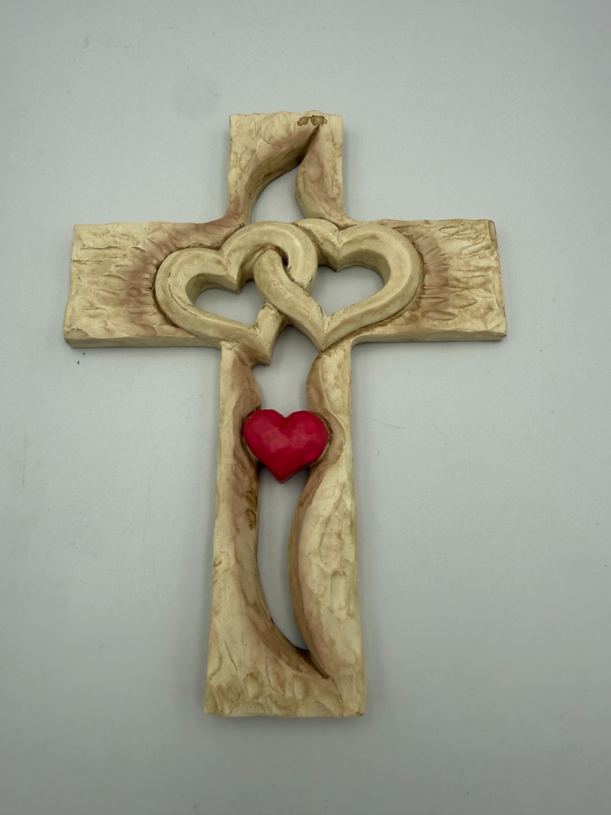 Faux Carved Wood Interlocking Hearts Wall Cross Red Heart Resin Decor 7.5 Inch Faux Carved Wood Interlocking Hearts Wall Cross Red Heart Resin Decor 7.5 Inch