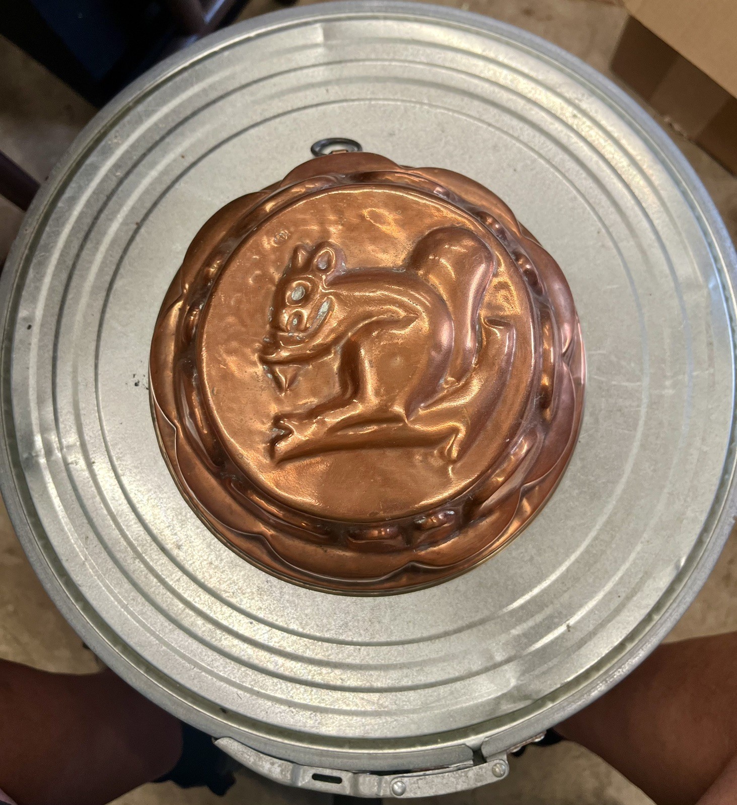 Antique French Copper Squirrel Mold Tin Lined Hanging Kitchen Decor 8”