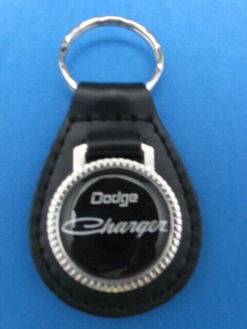 Vintage Dodge Charger genuine grain leather keyring key fob keychain - Old Stock