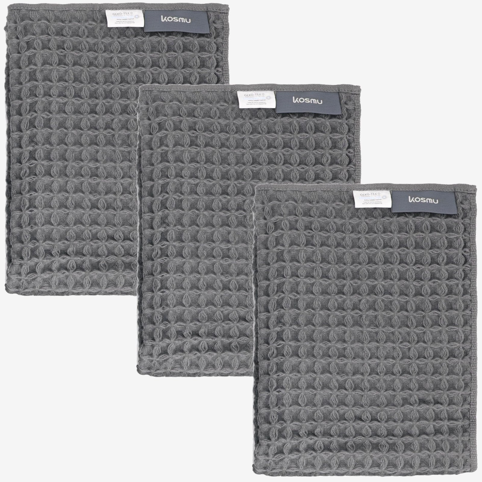 KOSMU Luxury Japanese Cotton Silk Waffle Hand Towels – Smoke Grey, 3 Pack KOSMU Luxury Japanese Cotton Silk Waffle Hand Towels – Smoke Grey, 3 Pack