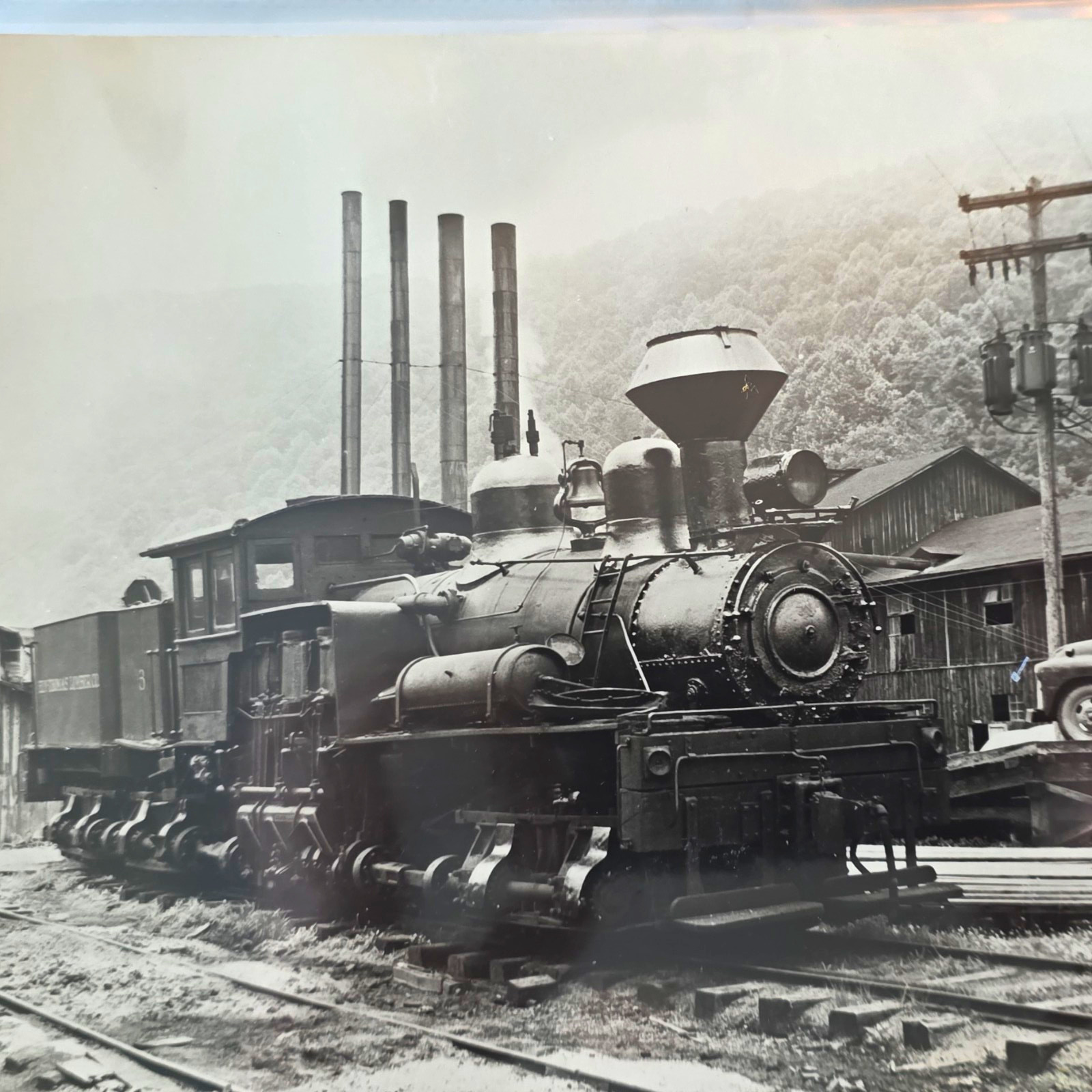 Black & White Photo-Steam Locomotive Logging Train-Rare