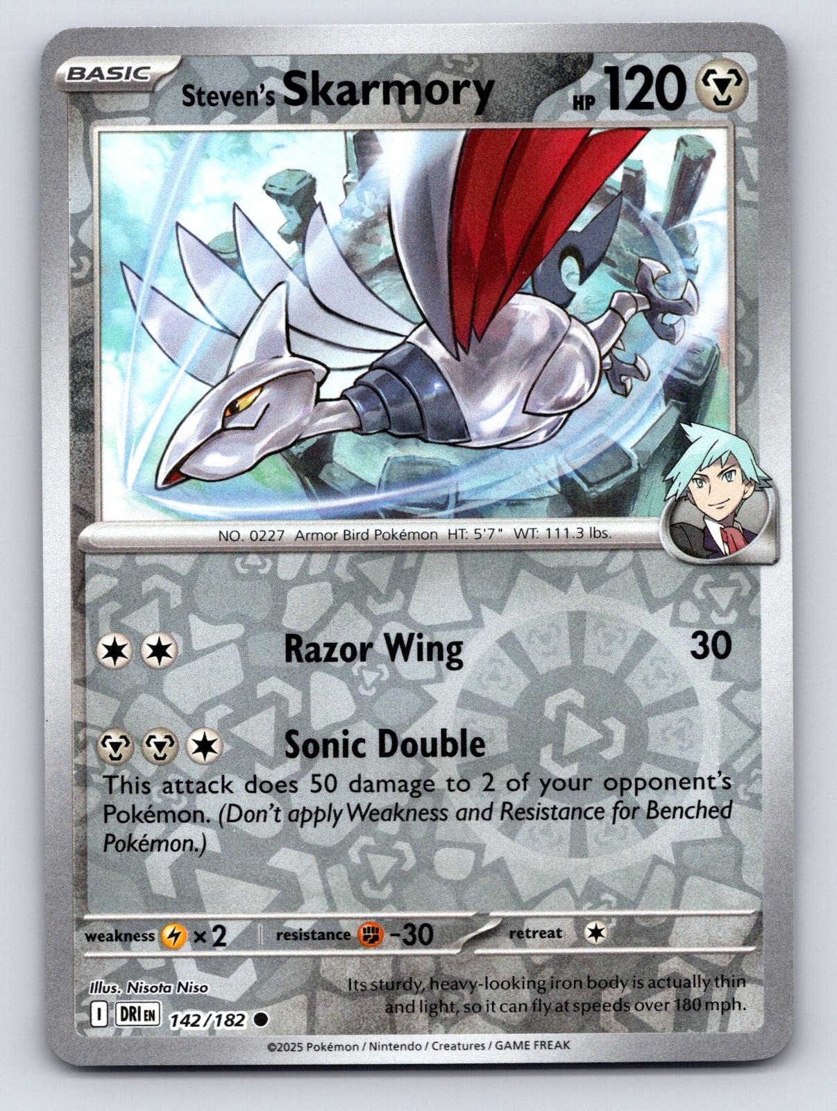 Steven's Skarmory 142/182 Common Destined Rivals Pokemon Reverse Holo Near Mint