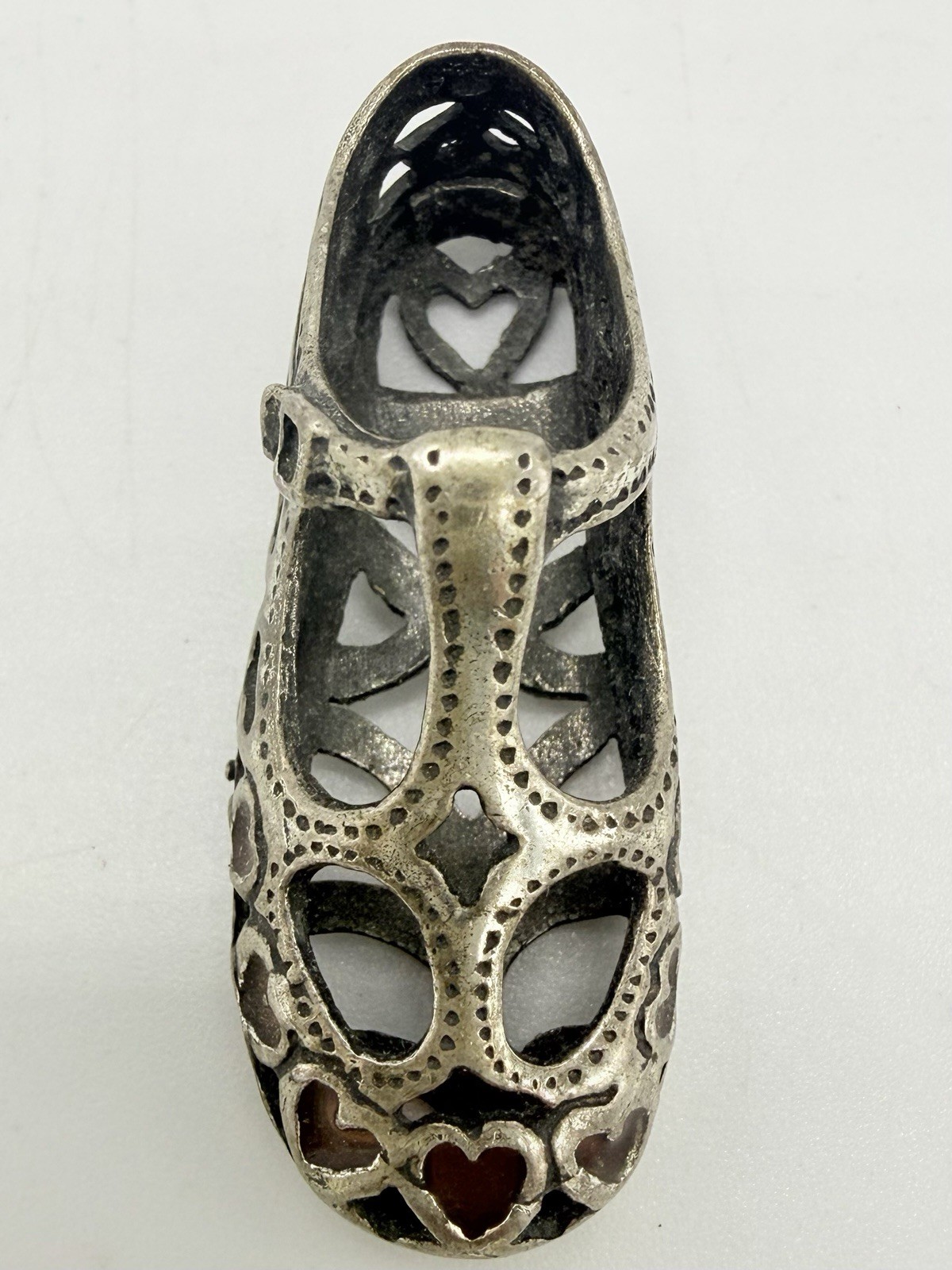Antique 800 Silver Miniature Shoe With Enamel Hearts 8g Antique 800 Silver Miniature Shoe With Enamel Hearts 8g