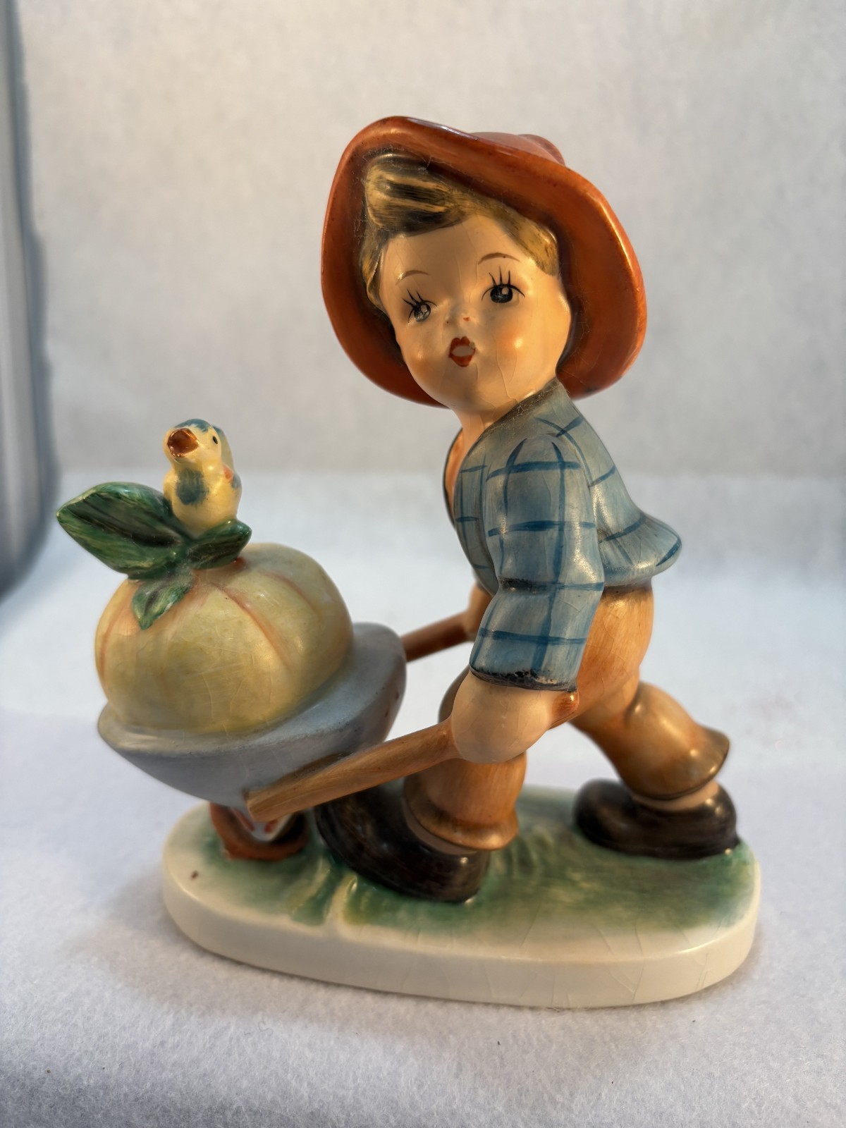 Vintage Friedel Bavaria Porcelain Figurine Boy with Wheelbarrow