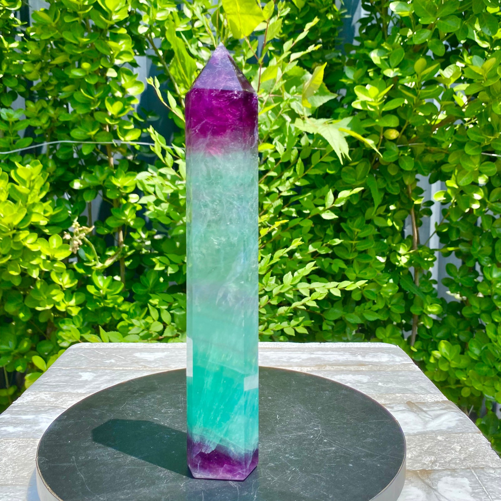 2.04LB Natural Rainbow Fluorite Obelisk Quartz Crystal Wand Tower Point Heal