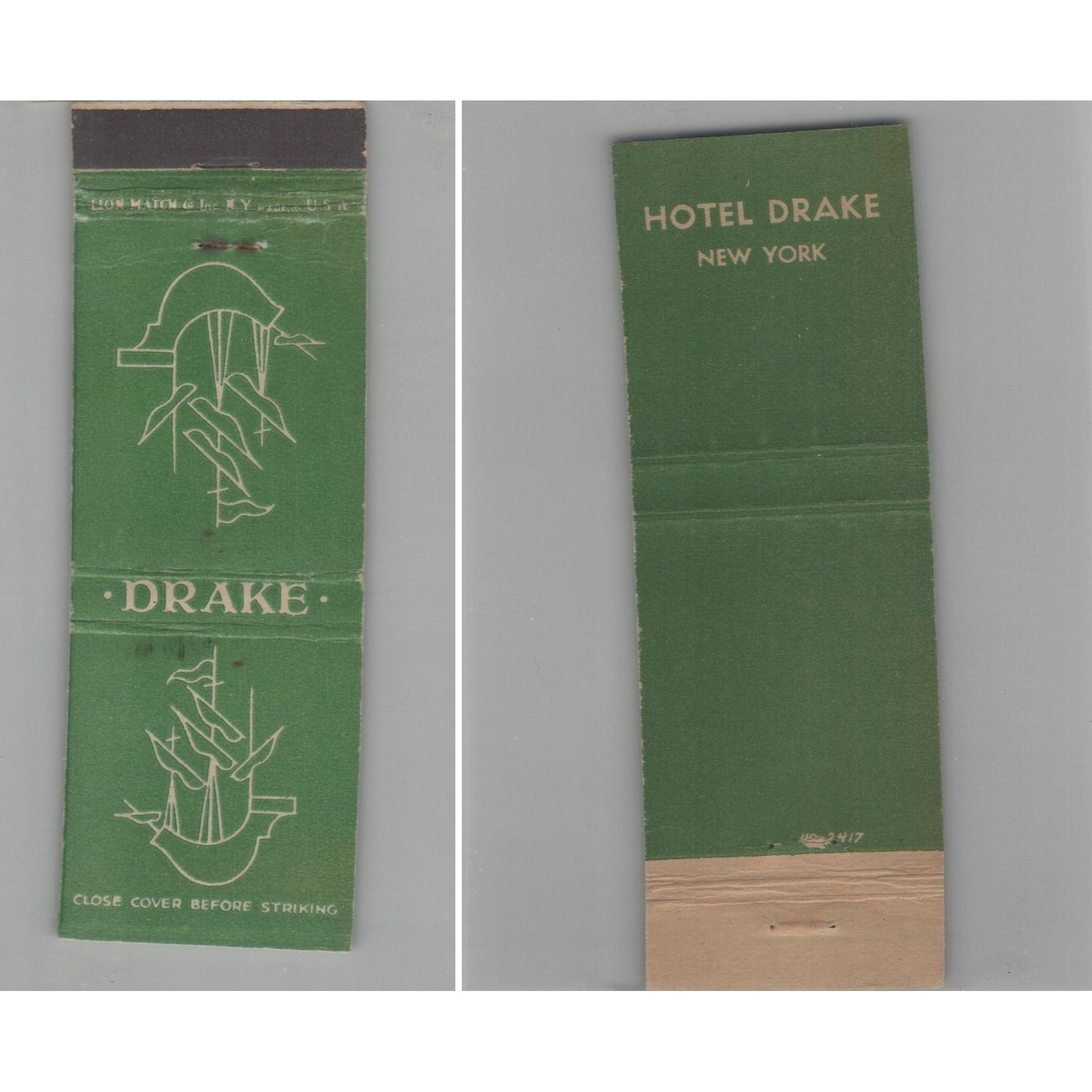 Matchbook Cover Hotel Drake New York NY