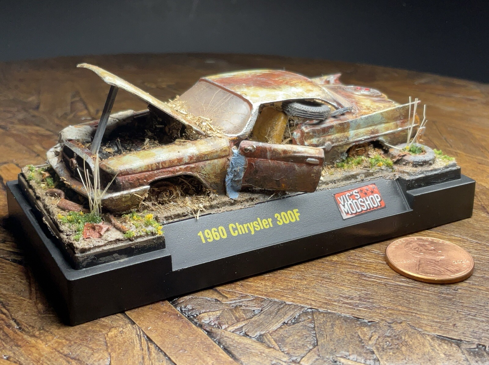 1/64 Abandoned 1960 Chrysler 300F Mini-Diorama diecast desk art ooak