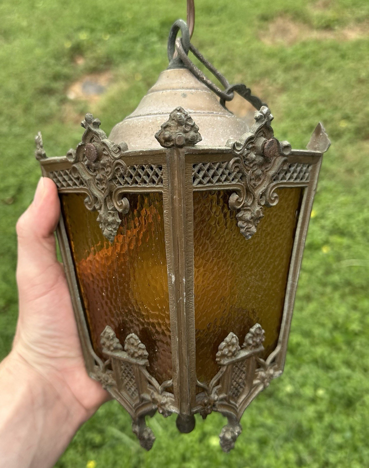 Antique Early 1900s Gothic Nouveau Victorian Hanging Pendant Light Fixtures Slag
