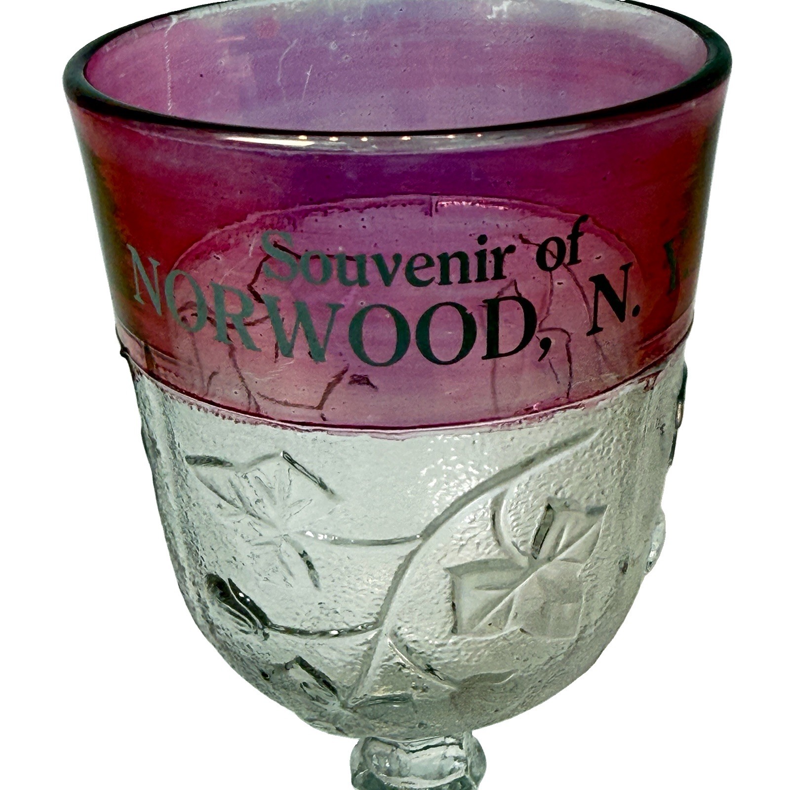 NORWOOD NY NEW YORK Red Flash Souvenir Glass TRINKET ANTIQUE CUP GOBLET NORWOOD NY NEW YORK Red Flash Souvenir Glass TRINKET ANTIQUE CUP GOBLET