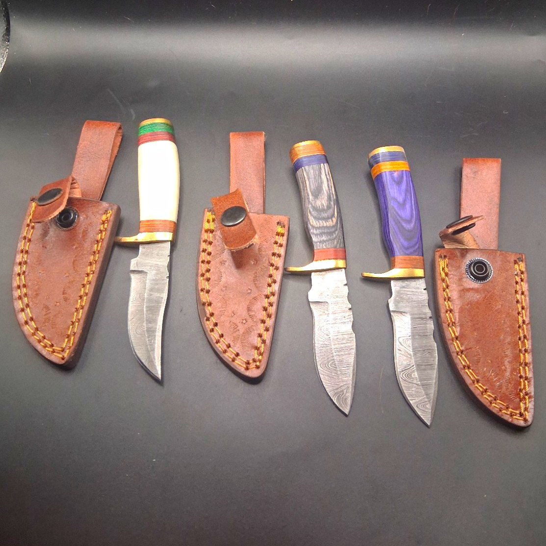 Lot of 3 Handmade Twist Damascus Steel Hunting Fixed Blade Knives LeatherSheath Lot of 3 Handmade Twist Damascus Steel Hunting Fixed Blade Knives LeatherSheath