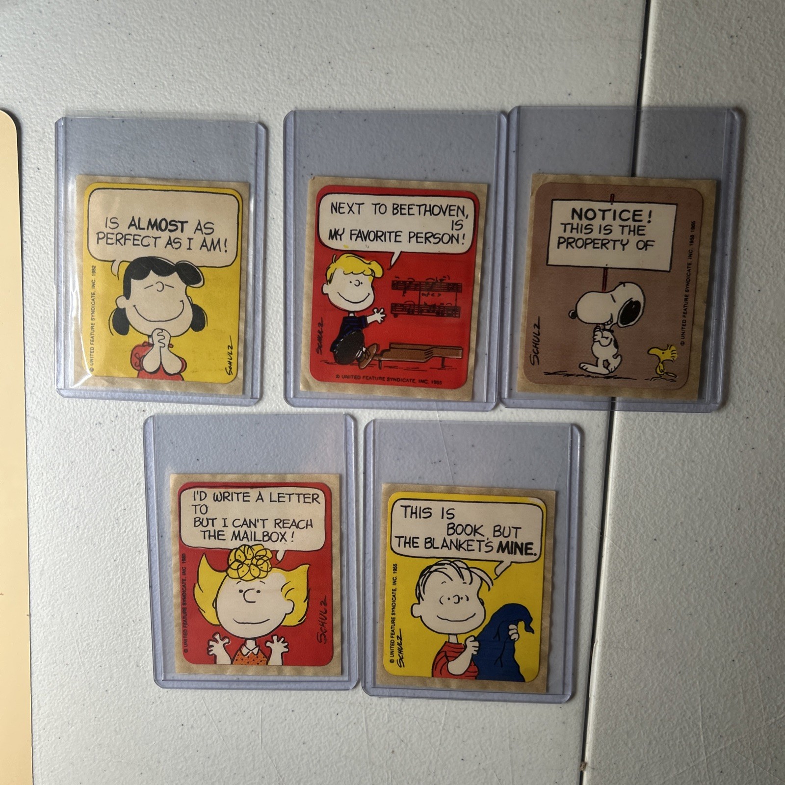 Lot of 5 1952-1960 PEANUTS Stickers Bookplate Cards