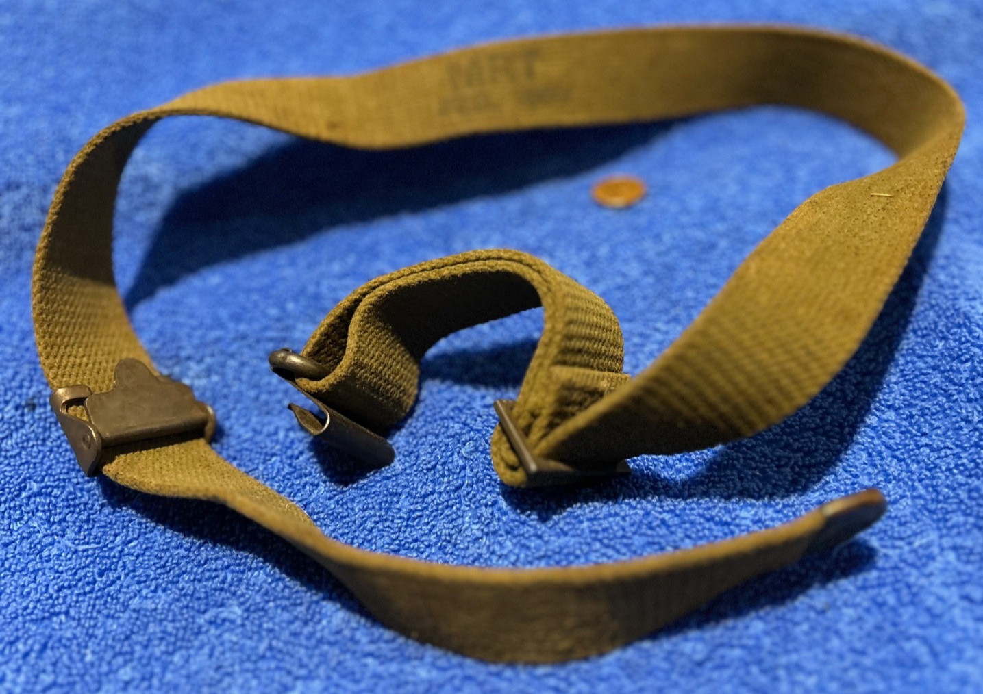 Vintage US GI M1 Garand Web OD canvas sling MRT FEB 1953 Springfield WRA MRT Rhf