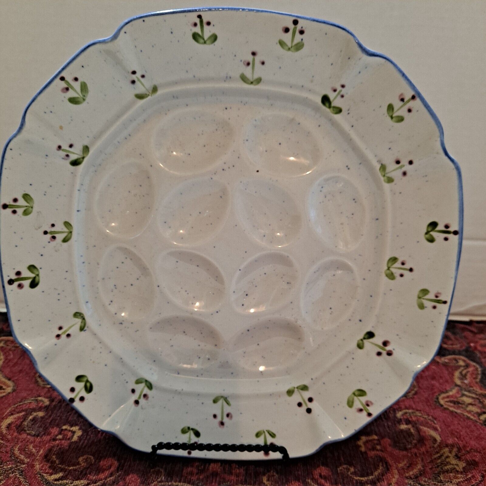 Vintage Design Craft #402 Round Ceramic Speckled Floral Deviled Egg Plate