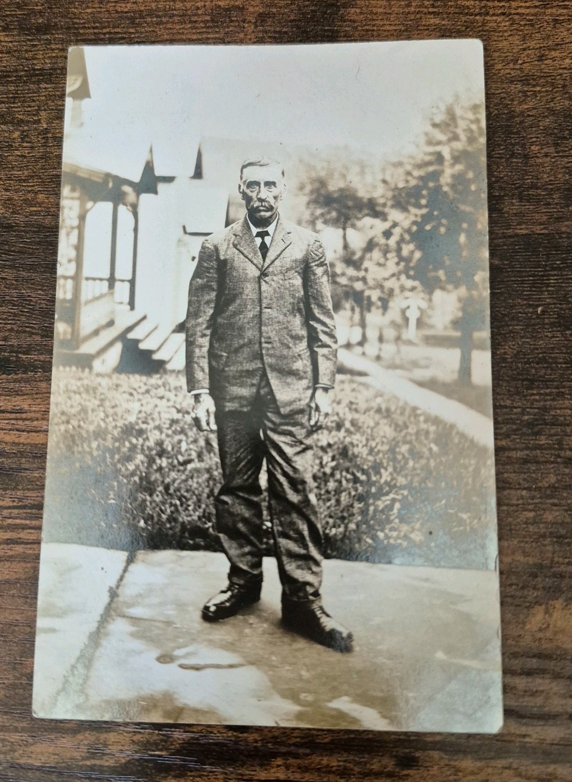 Antique RPPC Real Photo Postcard Elder Man Suit Portrait Houses c1907-1915
