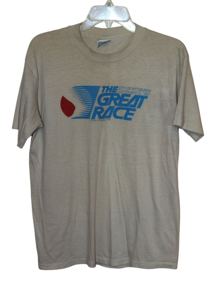 Vintage 80\'s Pittsburgh Great Race T Shirt XL Gray Running Marathon Tee 1985