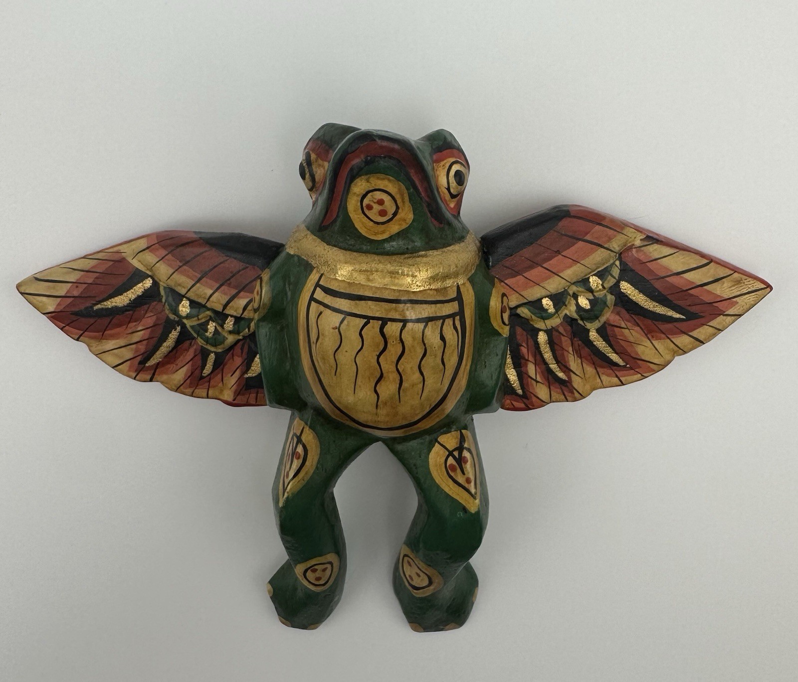 VTG Hand Carved Painted Balinese Wooden Flying Frog Folk Art Spirit Chaser