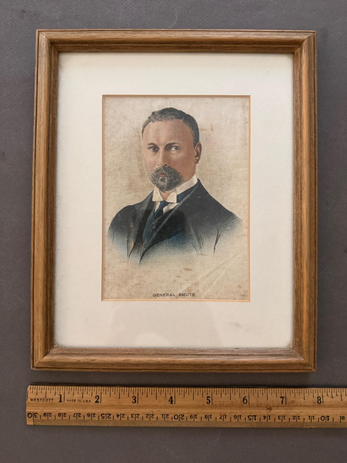 WOOD FRAMED GENERAL SMUT WAR LEADER SOUTH AFRICA 1919 BVD TOBACCO SILK VINTAGE