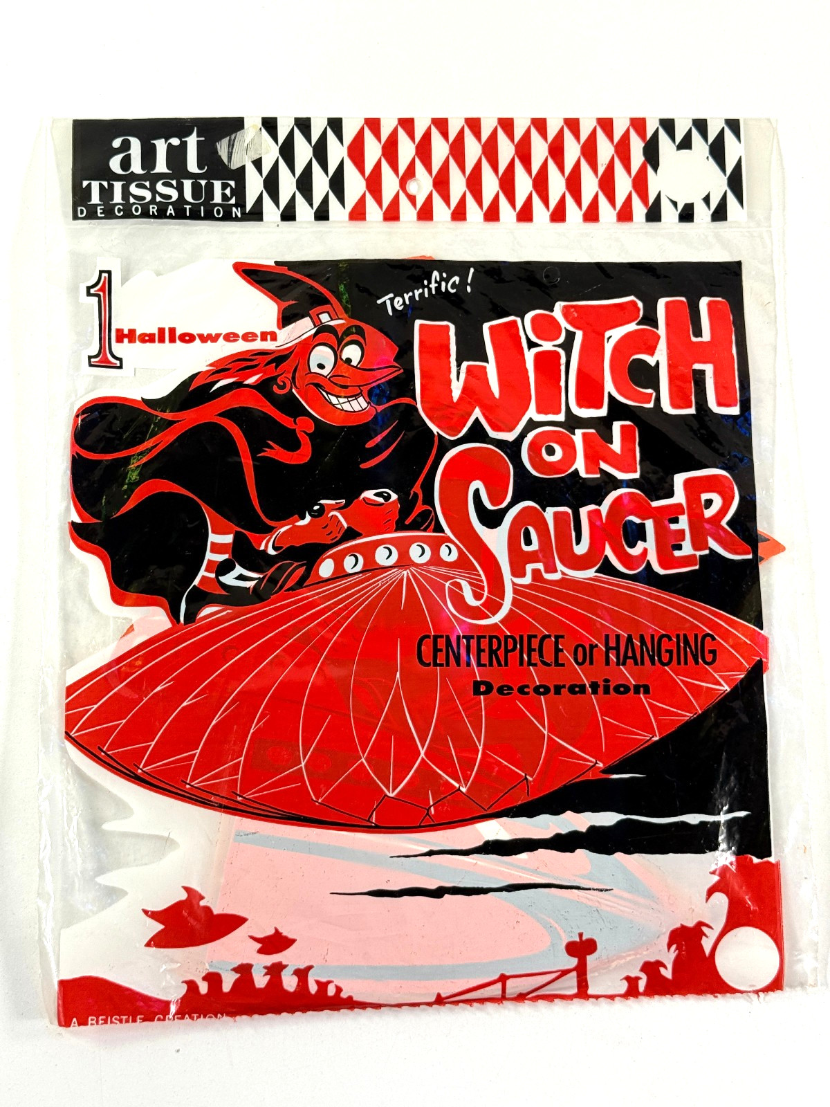 vtg 1950s RARE Witch on Flying Saucer Halloween Centerpiece NOS sealed beistle vtg 1950s RARE Witch on Flying Saucer Halloween Centerpiece NOS sealed beistle
