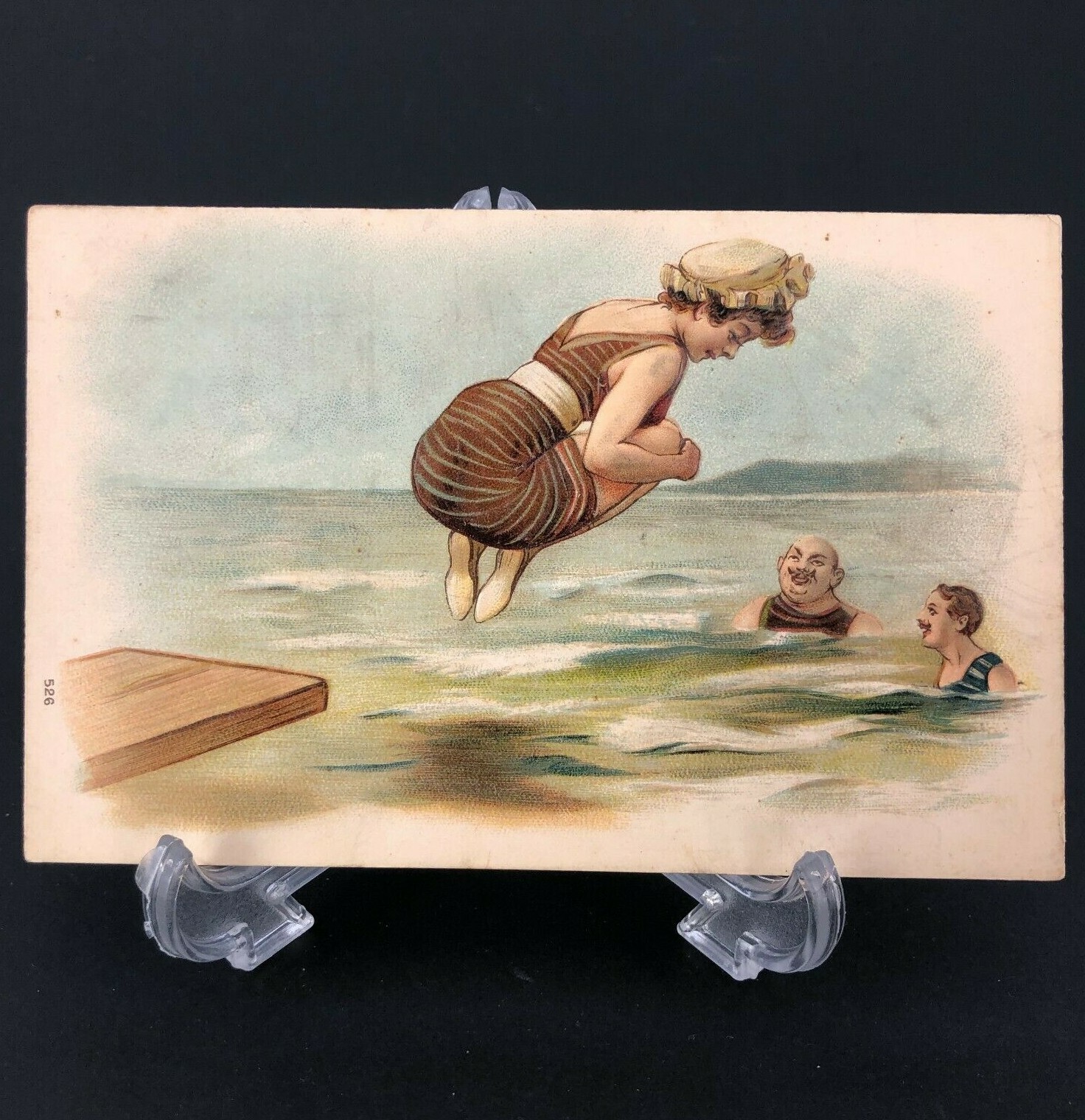 C. 1900s Antique Bathing Beauty Postcard Beach Woman Vtg CANNON BALL Funny Men