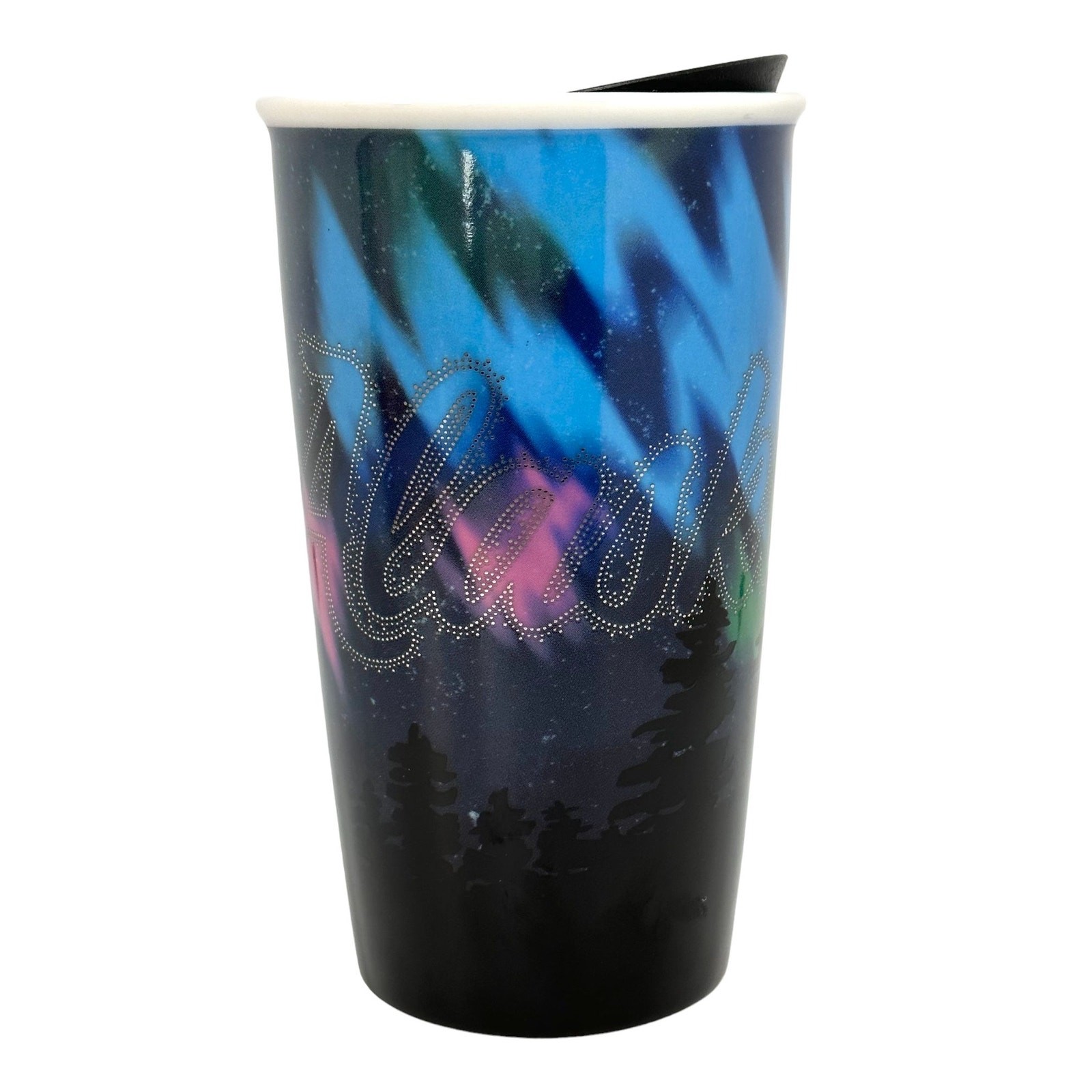 Starbucks Alaska Northern Lights Aurora Borealis Ceramic Travel Tumbler 12 oz