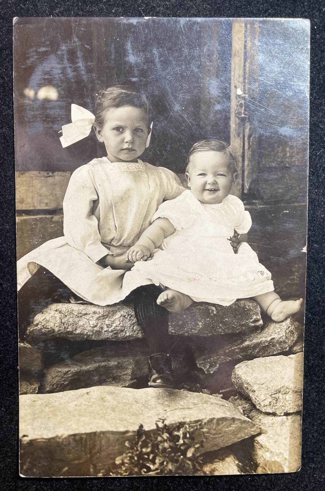 VINTAGE REAL PHOTO POSTCARD 1900'S GIRL AND HAPPY BABY P129