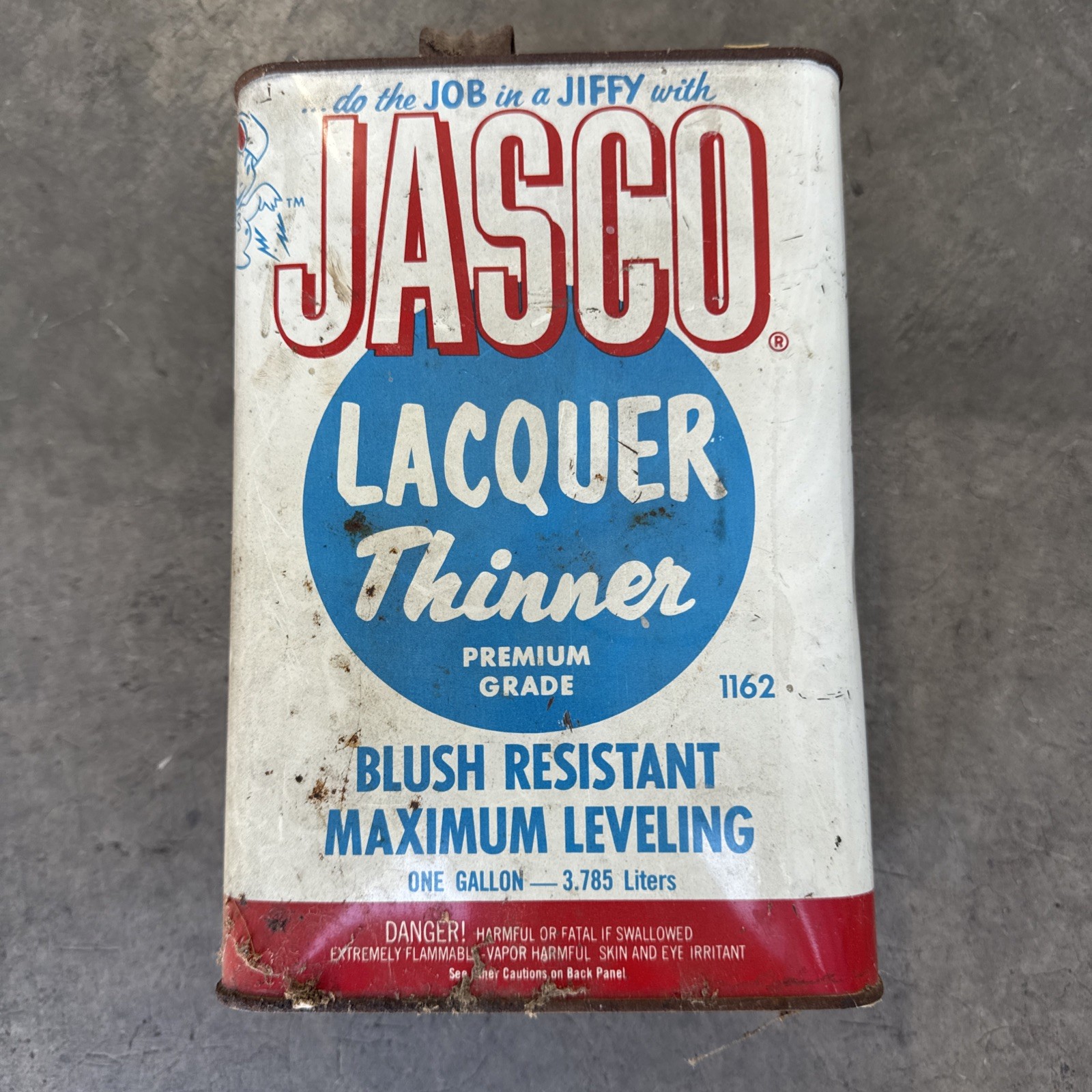 Vintage JASCO Lacquer Thinner 1 Gallon Metal Can Advertising Red White Blue