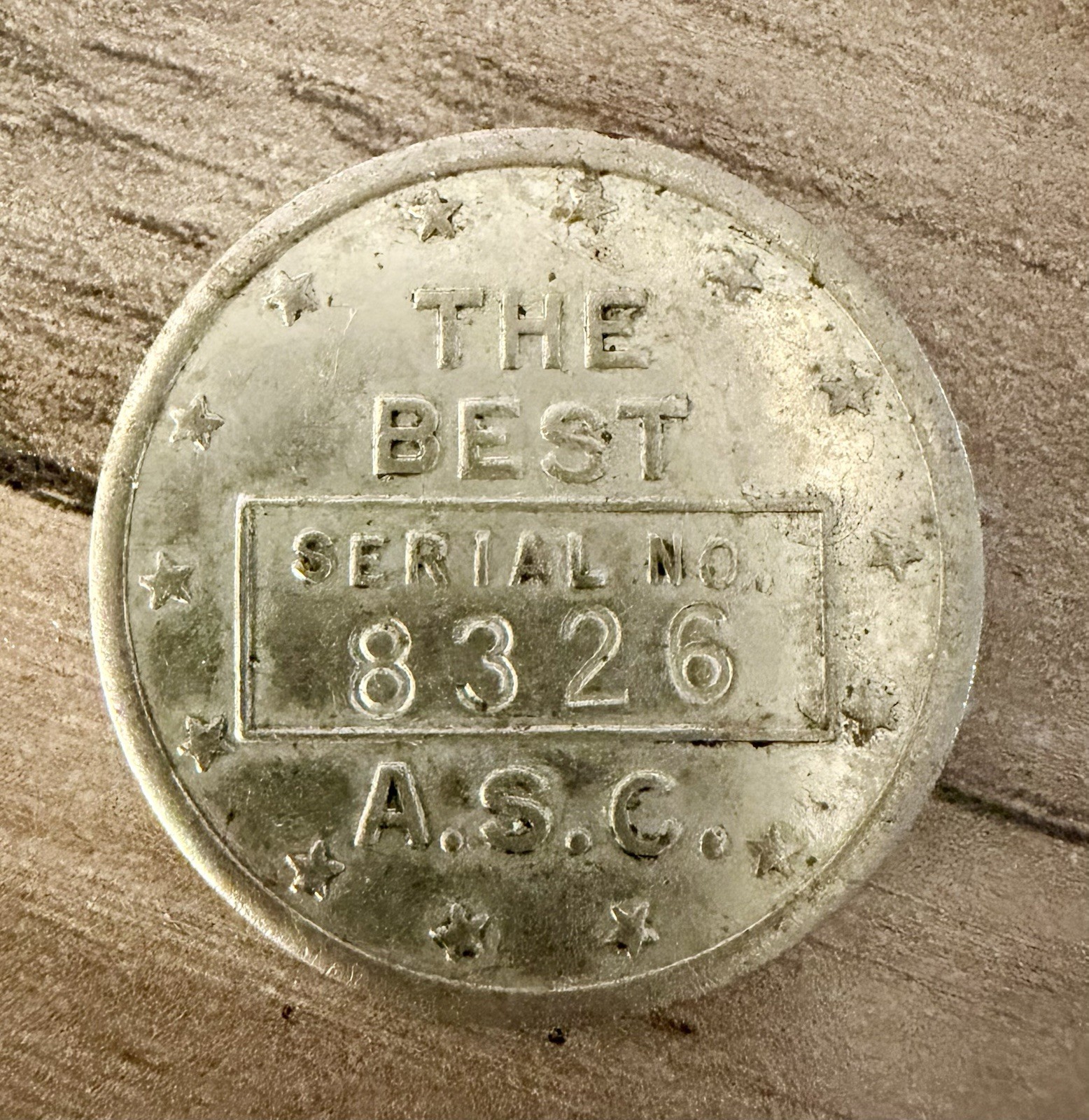Vintage A.S.C. Casino Token “THE BEST” Serial No. $7.50 Jackpot Brass Gaming