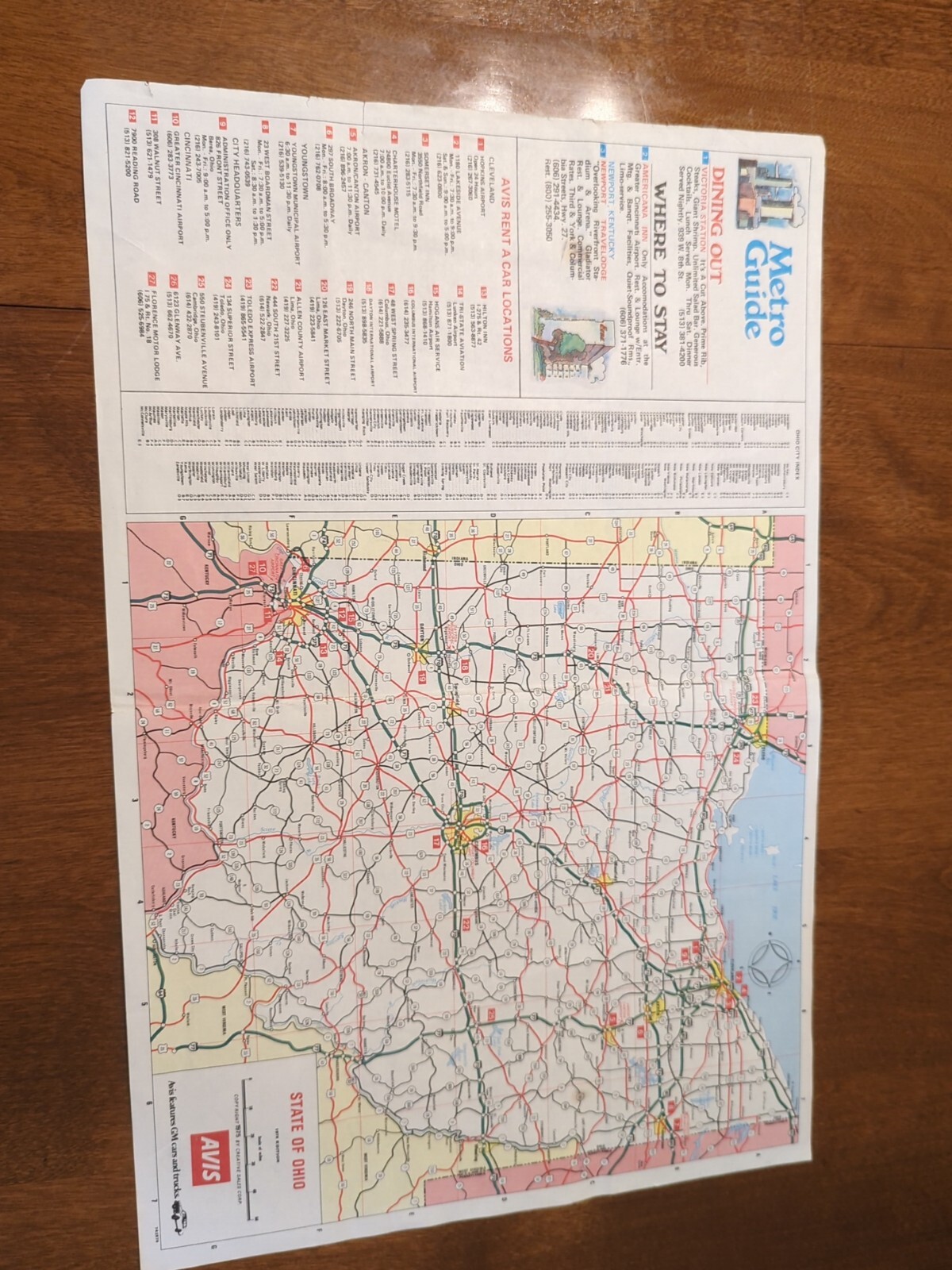  Avis Cincinnati Street Map/Ohio 1975 w/ Avis Locations & Spots of Interest