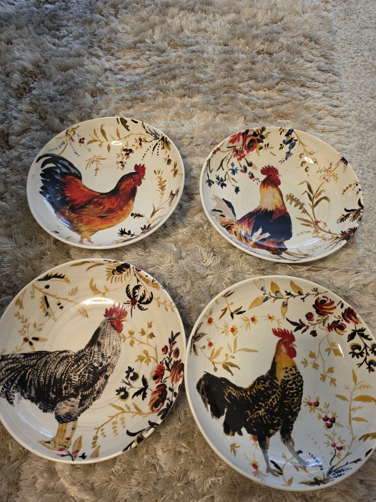 Williams Sonoma Rooster Francais Plates Set of 4 10 in Marc Lacaze 2008 Italy