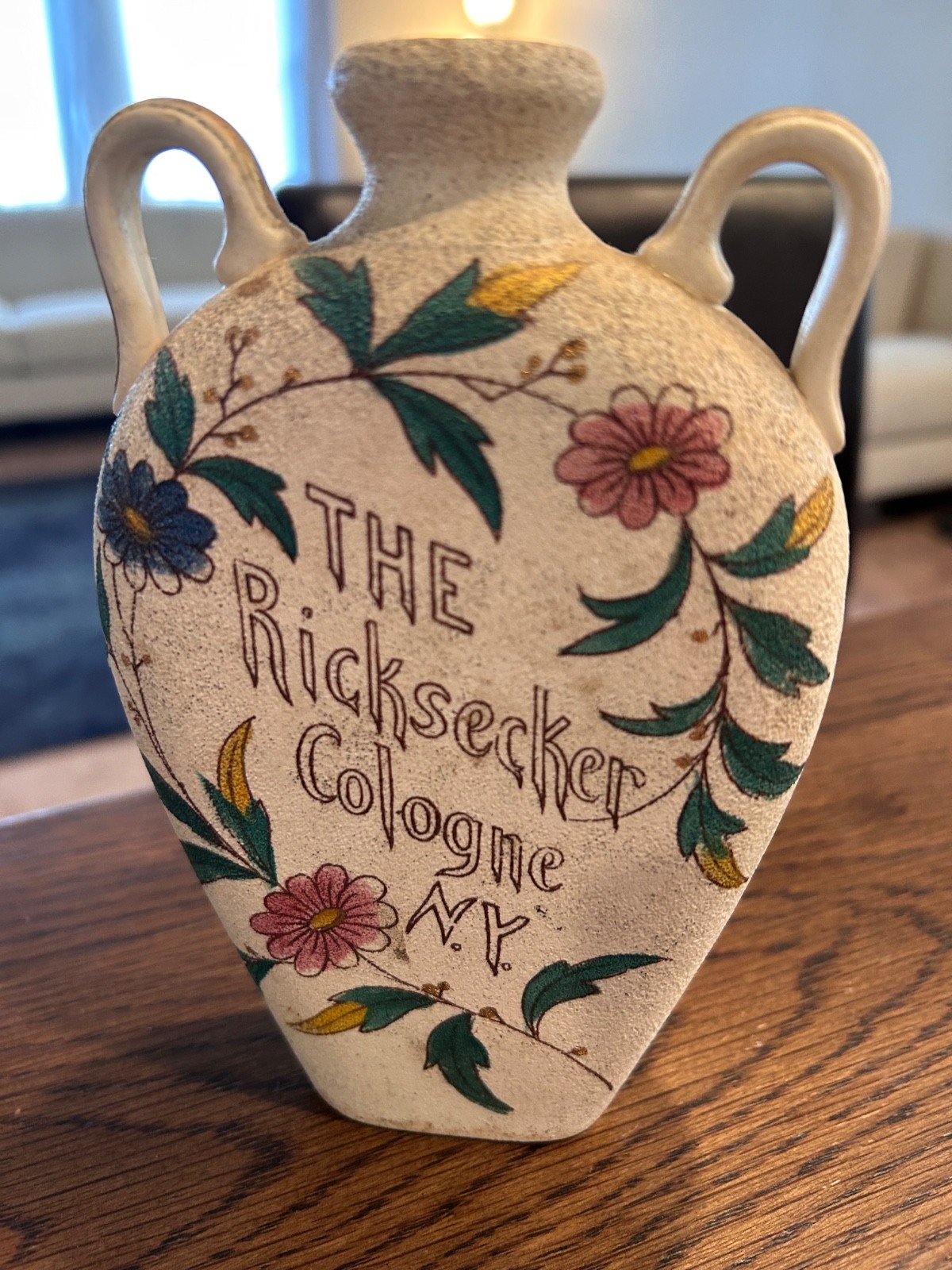 Vintage/Antique Floral Decorated Stoneware Ricksecker New York Cologne Bottle