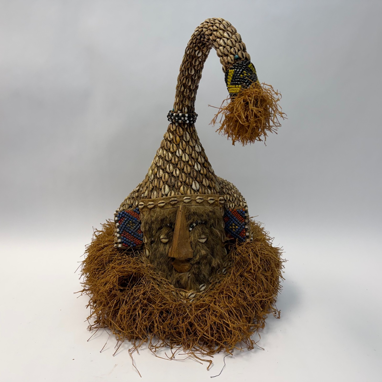 Authentic African Kuba Mukenga (Moshambwooy) Royal Helmet Mask – 20” – Congo