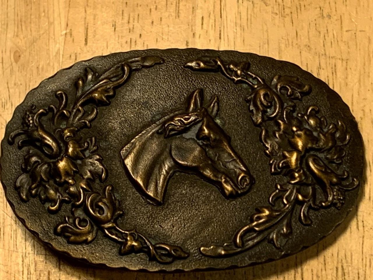 Vintage Heavy Brass Horse Head Belt Buckle 2 1/2\