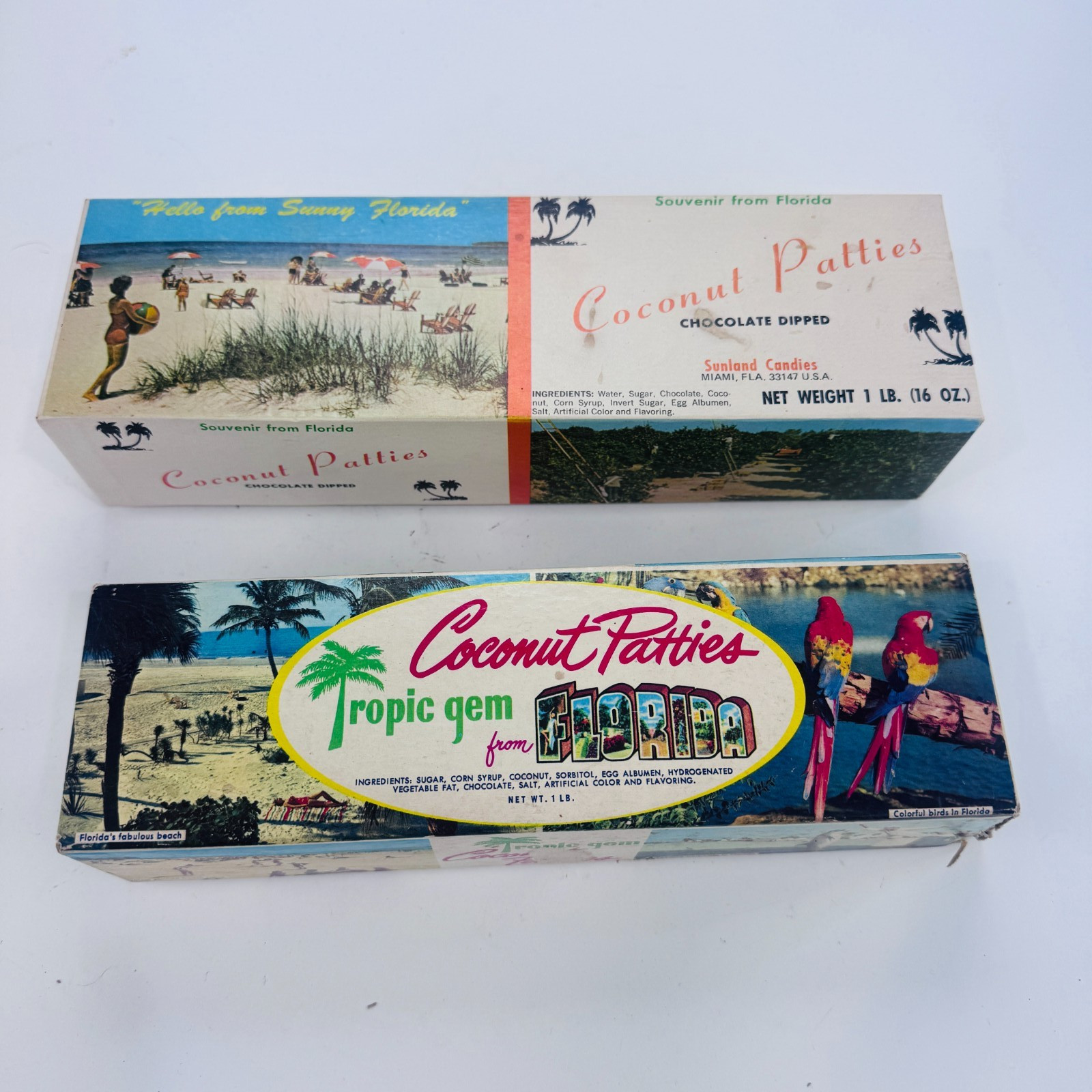 (LOT of 2) VTG Coconut Patties Empty Candy Bar Box Advertising Florida Tropic