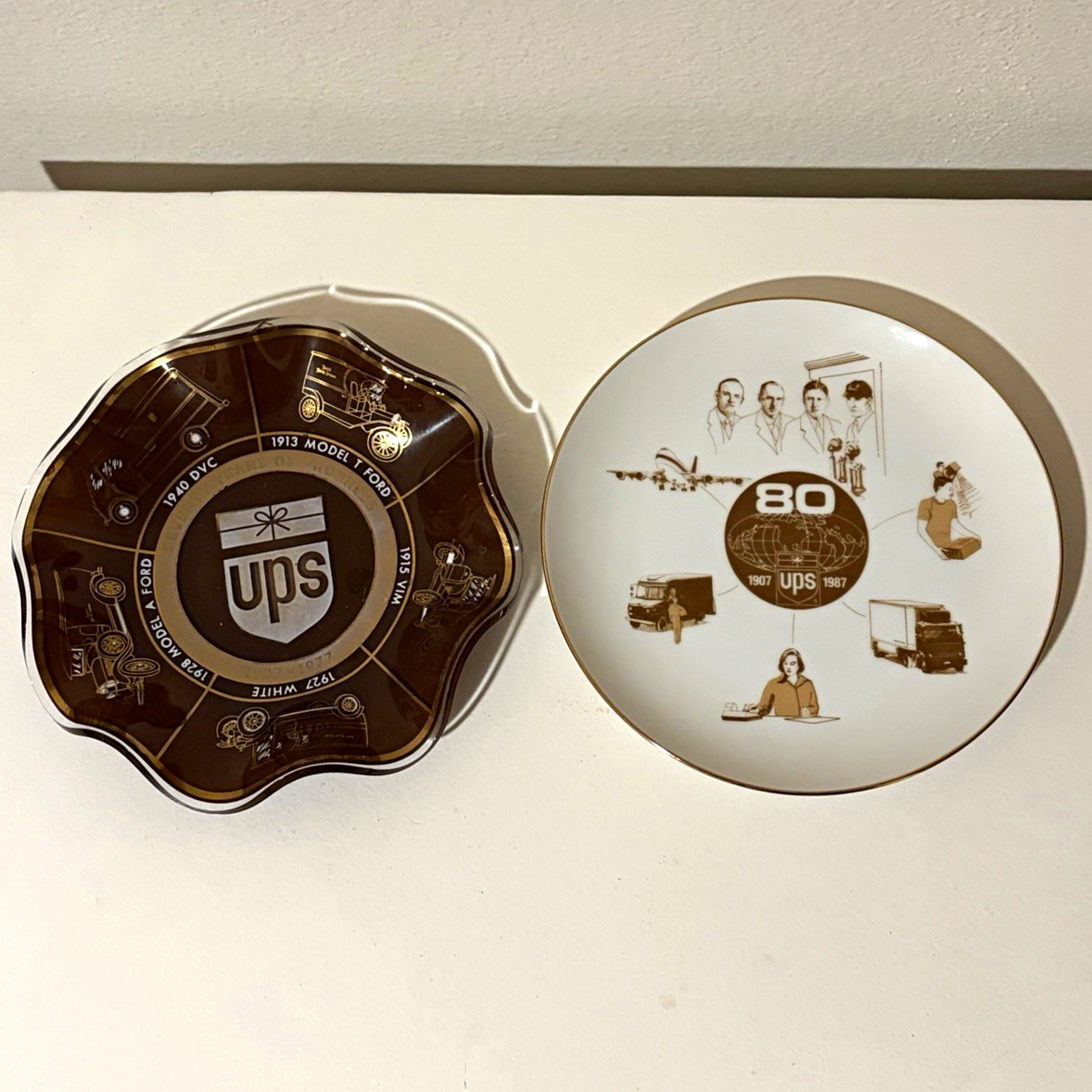 Vintage United Parcel Service UPS Anniversary Lot 1987 Plate 1977 Dish Note Chip Vintage United Parcel Service UPS Anniversary Lot 1987 Plate 1977 Dish Note Chip
